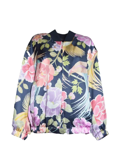 Seafarer floral-print bird-motif jacket Blue SWJ0146TSF00410005090