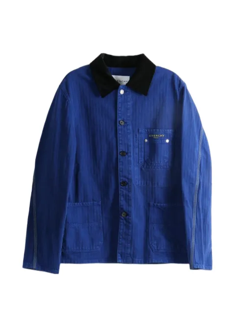 Givenchy logo-print corduroy-collar jacket Blue BM01JH5YDK
