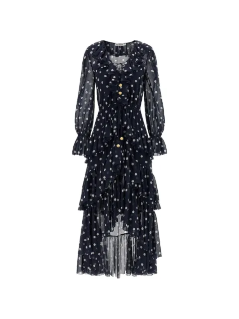 Self-Portrait polka-dot ruffled asymmetric dress Blue PF26116XBN