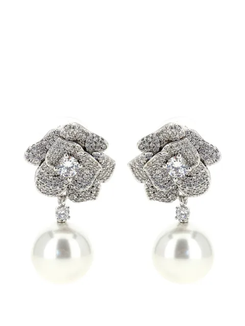 Self-Portrait mini crystal-embellished flower-drop earrings Silver PF26612ESL