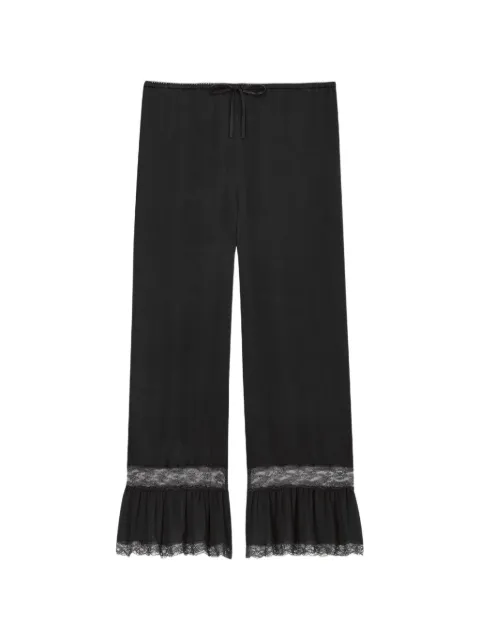 Saint Laurent lace-trim silk straight-leg trousers Black 858258Y7G27