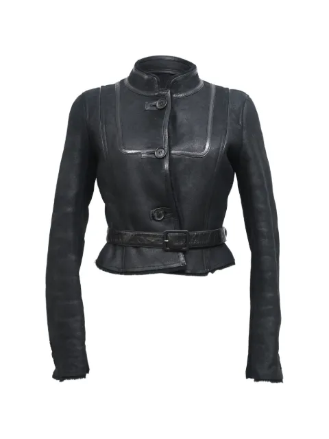 Celine Pre-Owned belted mandarin-collar jacket Black NAPPUHKCL459895W