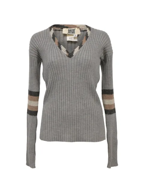 Jean Paul Gaultier Pre-Owned Ribbed knit V-neck sweater Grey TONPUHKCL378095W