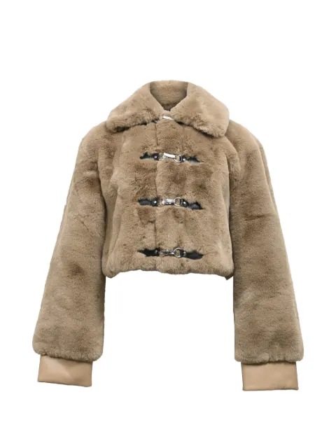 ROTATE BIRGER CHRISTENSEN Cropped faux-fur jacket Neutrals NAPPUHKCL459887W