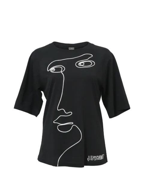 Moschino Pre-Owned face embroidered T-shirt Black TONPUHKCL371587W