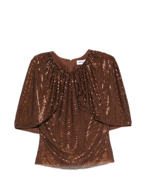 Self-Portrait sequin-embellished gathered top Brown PF26054TBR