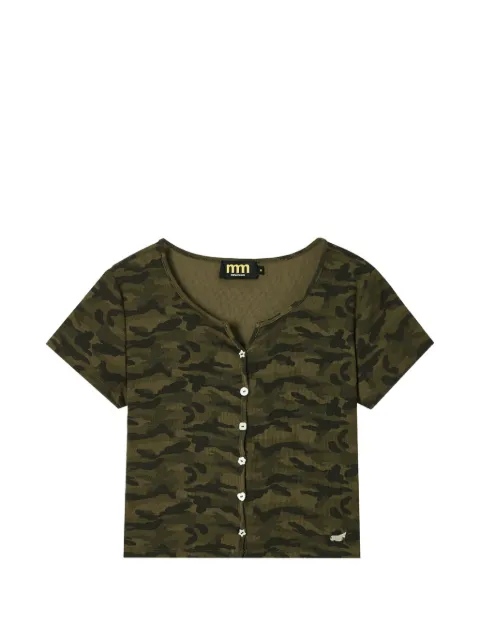 Mini Cream camouflage-print button-up T-shirt Green 6UM650A