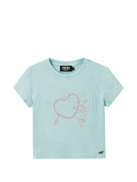 Mini Cream graphic-print ribbed T-shirt Blue 6UM645A