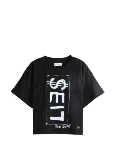 Vivienne Westwood Lies slogan-print orb-embroidered T-shirt Black 3G01004YJ001M