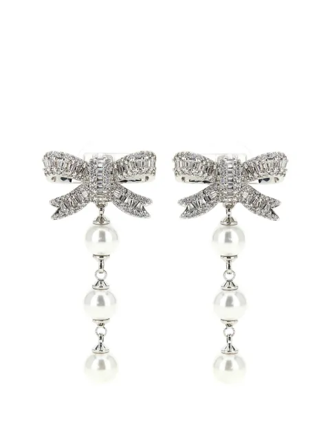 Self-Portrait crystal-embellished bow earrings Silver PF26601ESL