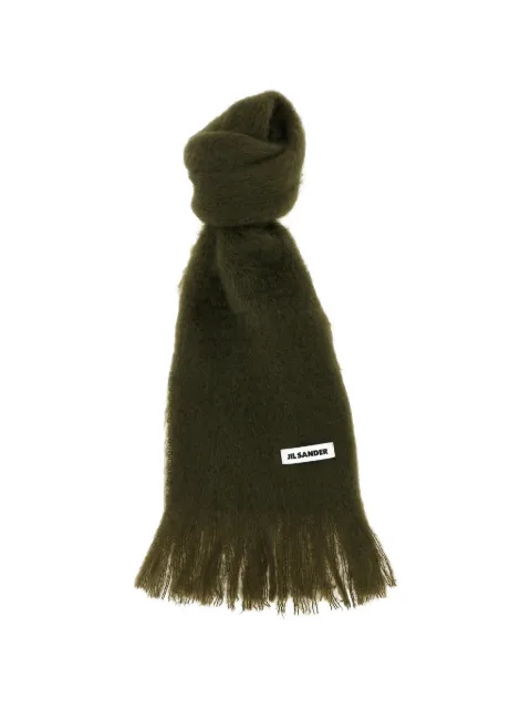 Jil Sander logo-patch fringed scarf Green J02TE0113J40041312