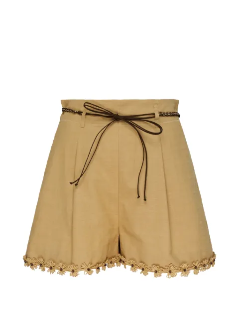 ZIMMERMANN belted floral-trim shorts Orange 7542ASS263