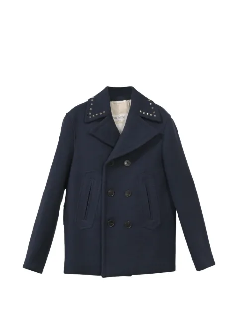Valentino Garavani Pre-Owned Rockstud double-breasted pea coat Blue MRPPUHKCL370067M