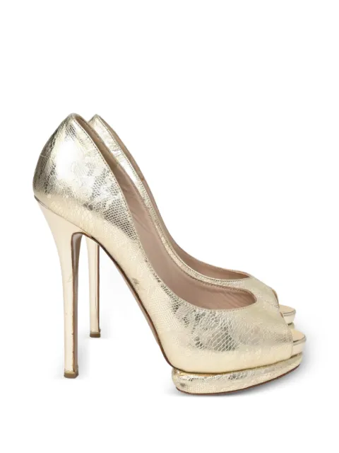 Nicholas Kirkwood lace-detail peep-toe pumps Gold TONPUHKSH432217W
