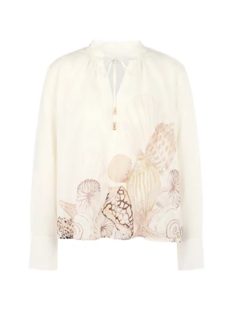 MARCCAIN seashell-print tie-neck blouse Neutrals AC5507J58