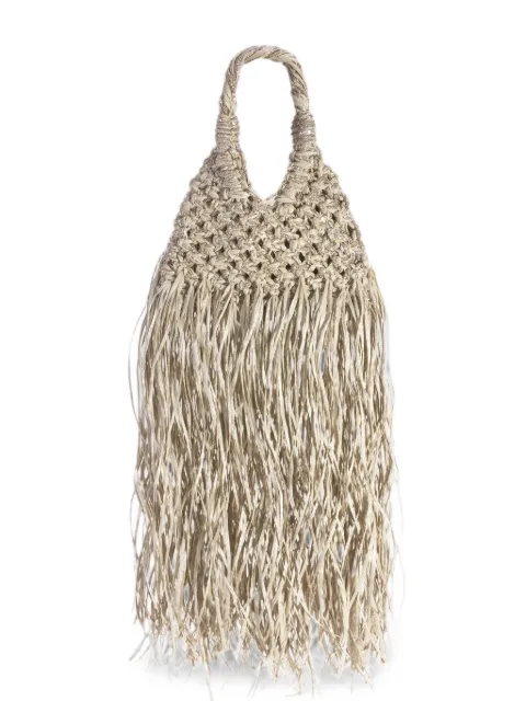 Hibourama Vannifique crystal-embellished fringed shoulder bag Neutrals VANNIFIQUERAFIAFRANGEOYSTERGOLDENSHADOW