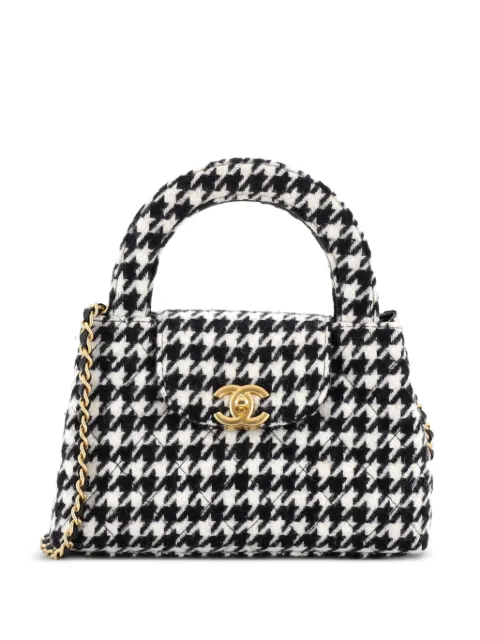 CHANEL Pre-Owned Kelly Top Handle Shopping Bag Quilted Houndstooth Tweed Mini crossbody bag Black GK6CDMUOB6UBK4OM