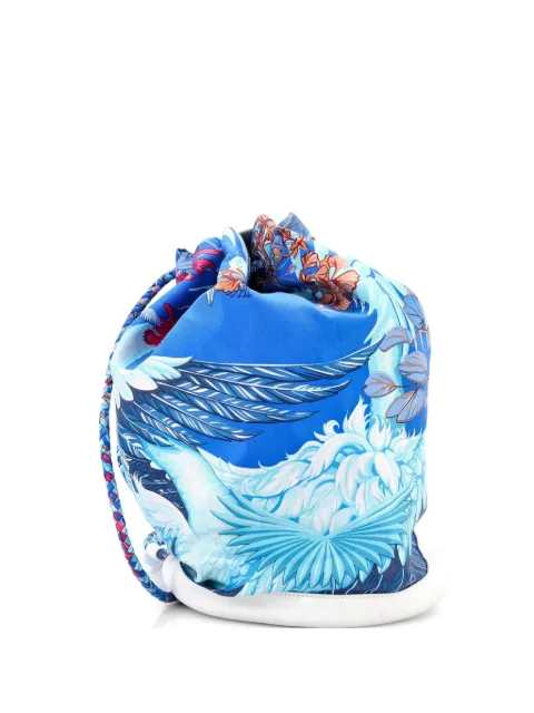 Hermès Pre-Owned Soie Cool Handbag Printed Silk and Calfskin Medium bucket bag Blue GK3WOBOXGI6KJ7L8