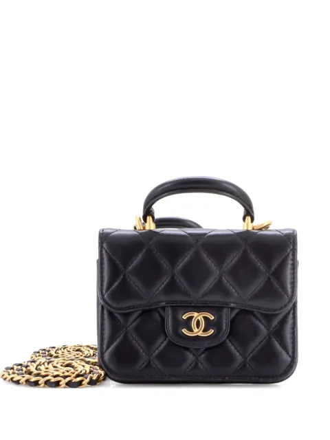 CHANEL Pre-Owned Top Handle Flap Coin Purse with Chain Quilted Lambskin crossbody bag Black JS4LVW2MD7XKZEP5