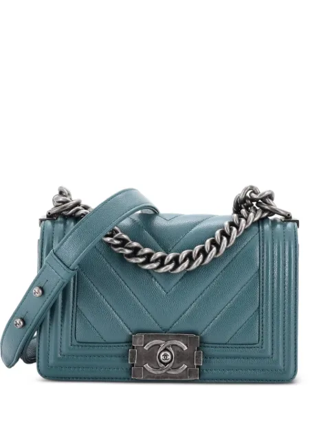 CHANEL Pre-Owned Boy Flap Bag Chevron Caviar Small crossbody bag Green 49M28ZJZVHVHK77T