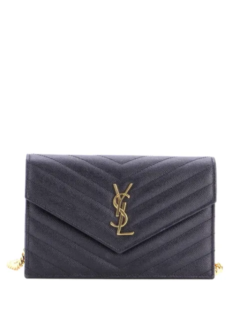 Saint Laurent Pre-Owned Classic Monogram Wallet on Chain Matelasse Chevron Leather Small crossbody bag Black 2KL81AB76P8VX1BL