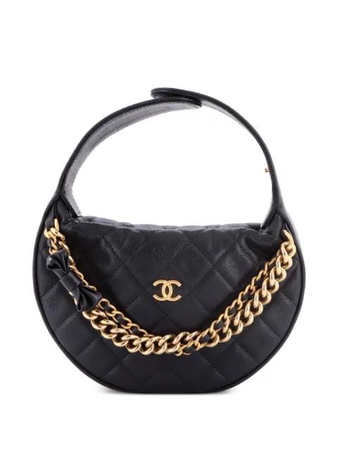 CHANEL Pre-Owned Double Chain Bow Pouch Quilted Caviar Mini hobo bag Black 1LS84P84JIUGURE0