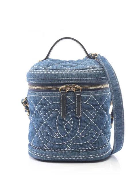 CHANEL Pre-Owned 2019 CC Quilted Denim Trip Vanity Case with Chain satchel Blue UXMFMCB95Q05BD1J