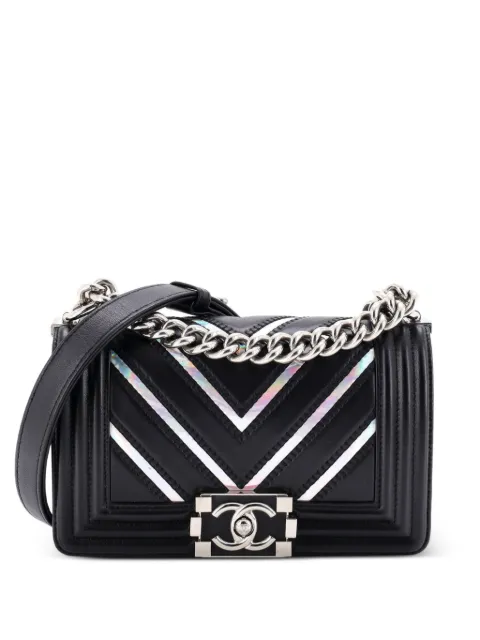 CHANEL Pre-Owned Boy Flap Bag Chevron Lambskin with Holographic PVC Small shoulder bag Black HZLM6VC1X3IENVXK