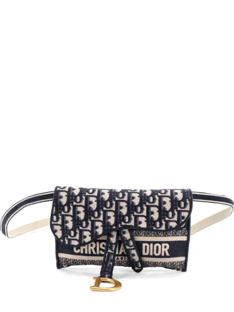 Christian Dior Pre-Owned Saddle Slim Pouch Logo Embroidered Oblique Canvas belt bag Blue WQHK000IIRCKTRN8
