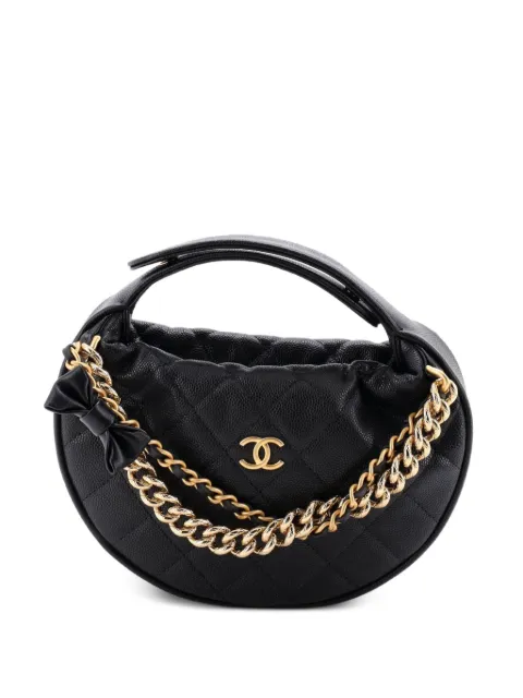 CHANEL Pre-Owned Double Chain Bow Pouch Quilted Caviar Mini hobo bag Black 73KMTAXIP32HY0C0