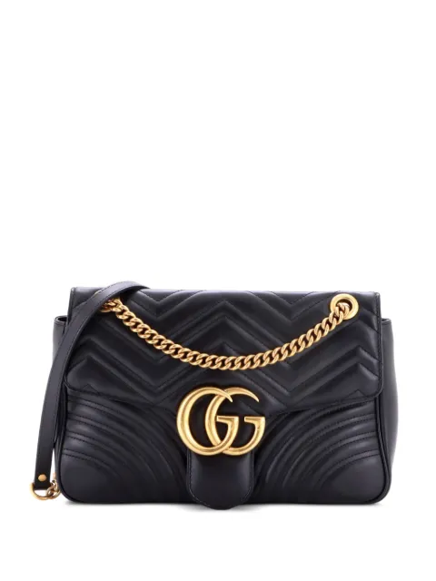 Gucci Pre-Owned GG Marmont Flap Bag Matelasse Leather Medium shoulder bag Black LXVRN6ERP4KGPDVX
