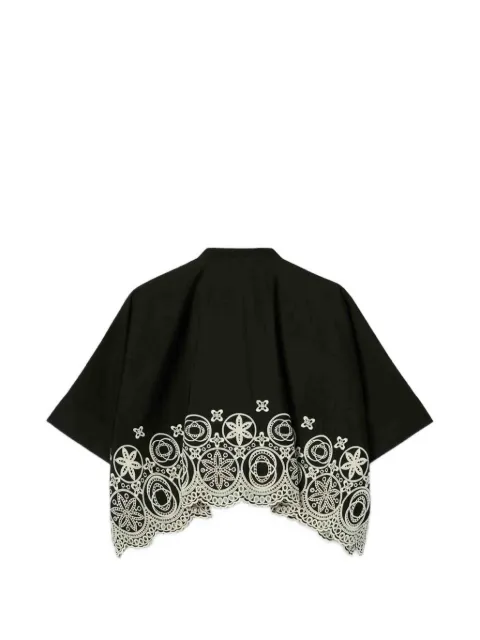 La DoubleJ Mini Foulard Sangallo-embroidered cropped shirt Black SHI0168SAN006ECL03
