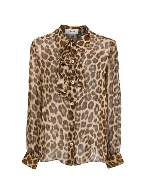 Celine Pre-Owned leopard-print tie-neck blouse Neutrals RFCPUHKCL737282W