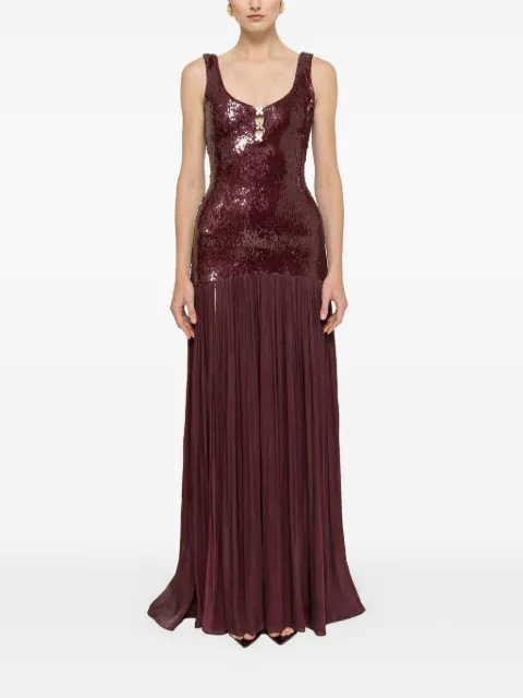 NISSA sequin-embellished crystal-detail maxi dress Red RS16641
