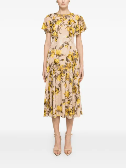 NISSA floral-print ruffled midi dress Neutrals RZ16638
