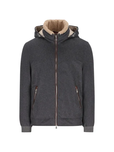 Brunello Cucinelli bonded wool flannel down jacket with detachable hood Grey MM4701606CNV62