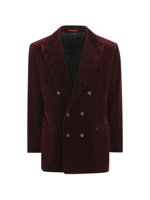 Brunello Cucinelli chalk stripe velvet one-and-a-half breasted tuxedo jacket with peak lapels Red MV463GS22C004