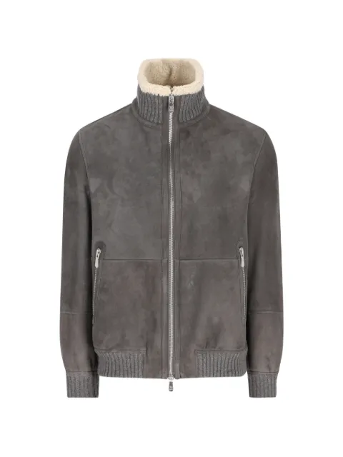 Brunello Cucinelli shearling-trim ribbed jacket Grey MPMCU1737