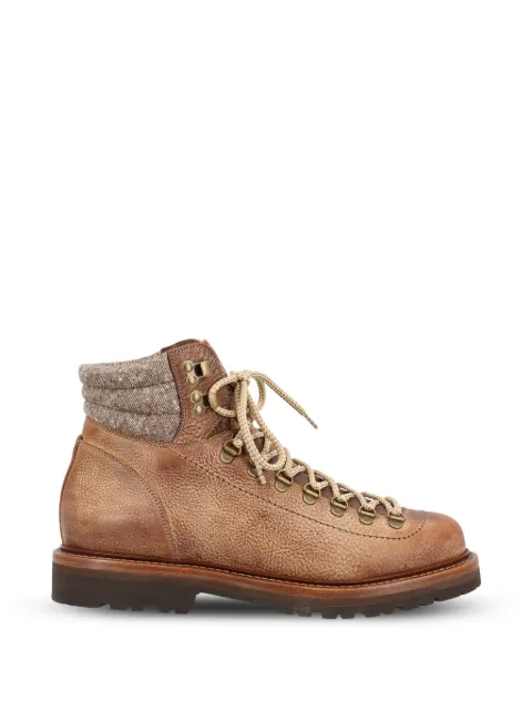 Brunello Cucinelli grained calfskin mountain-style boots with wool and cashmere insert Brown MZURCCS890CUX81