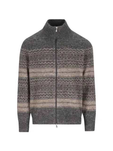 Brunello Cucinelli alpaca, cashmere and wool nordic jacquard high-neck cardigan with zip Grey MTF710016CTR58