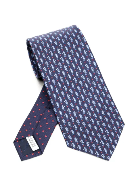 Ferragamo seahorse-print silk tie Blue 351438002
