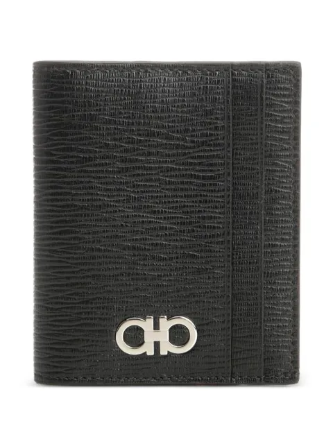 Ferragamo Gancini-plaque textured-leather card holder Black 660371