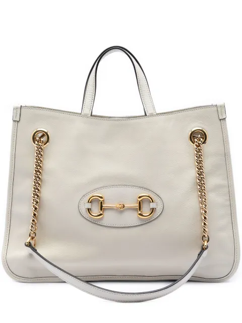 Gucci Pre-Owned 2016-2026 Medium Calfskin Horsebit 1955 Chain Tote satchel White OPIMWDQA9GMH4SFG