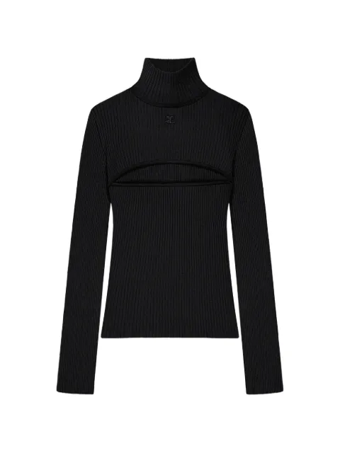 Courrèges slash-detail ribbed-knit sweater Black 326MPU289FI0001