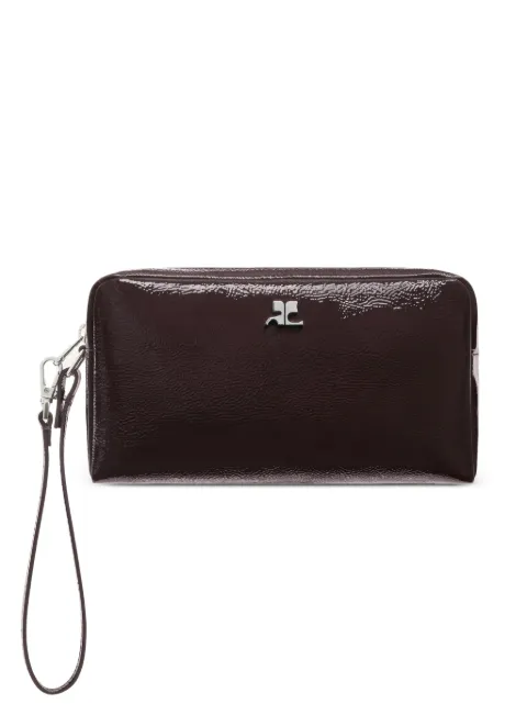 Courrèges logo-plaque patent-leather wash bag Brown 326GPM038CR0043