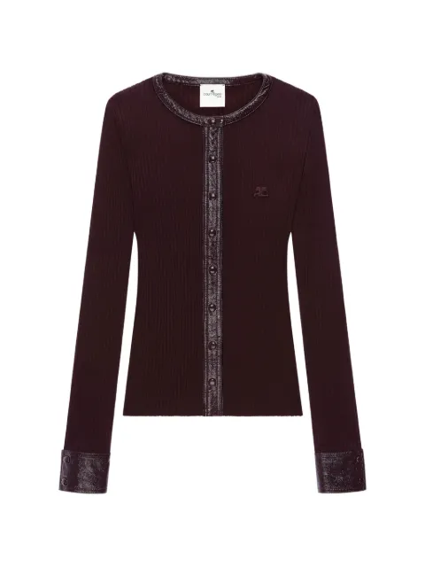 Courrèges vinyl-trim ribbed-knit cardigan Red 326MGI056FI0001