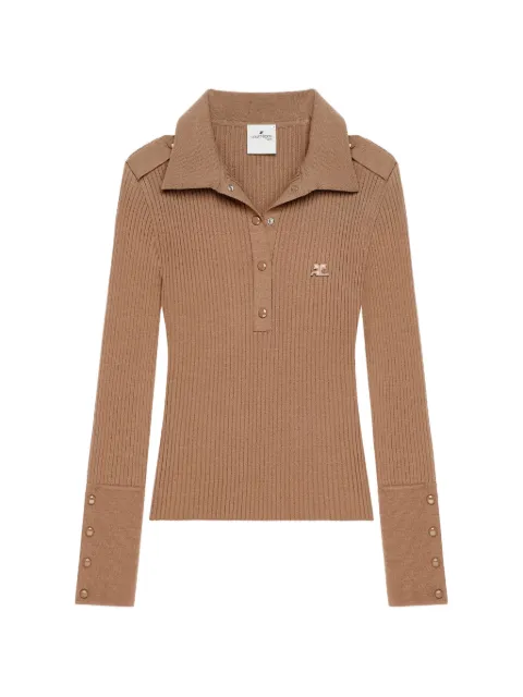 Courrèges rib-knit long-sleeve polo shirt Neutrals 326MPO072FI0001
