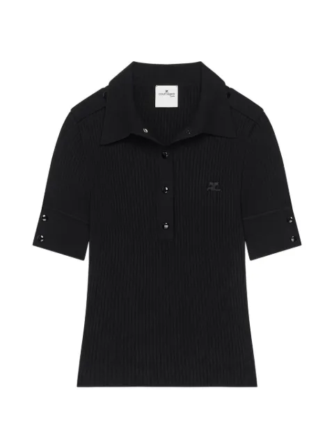 Courrèges rib-knit short-sleeved polo shirt Black 326MPO071FI0001