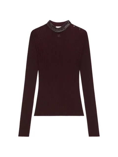Courrèges vinyl-collar ribbed-knit sweater Purple 326MPU285FI00014010