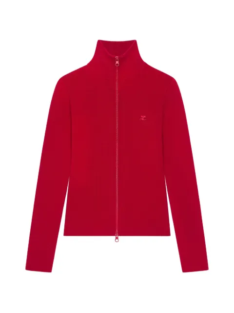 Courrèges logo embroidered zipped cardigan Red 326MGI051FI00854060